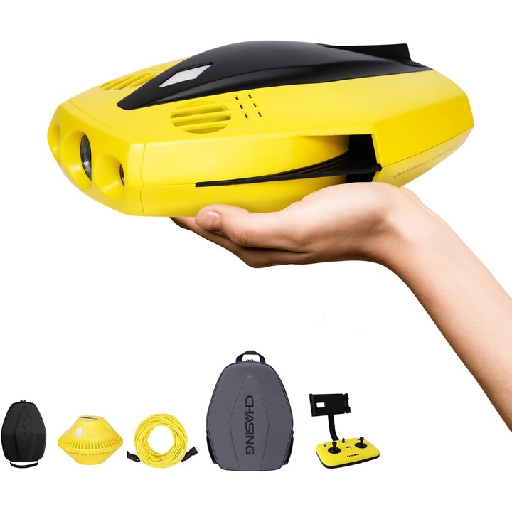 Подводен дрон Chasing Dory, 1080p камера, максимална дълбочина 15 м, пълен комплект с раница и Bluetooth контролер