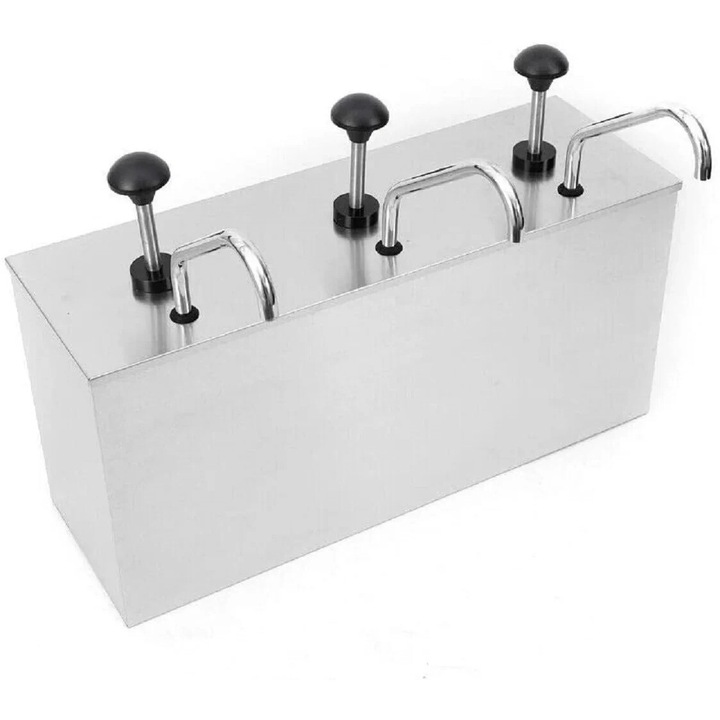 Fűszerező állomás, 3 fejes szójaszósz pumpa, rozsdamentes acél, 4 literes kapacitás