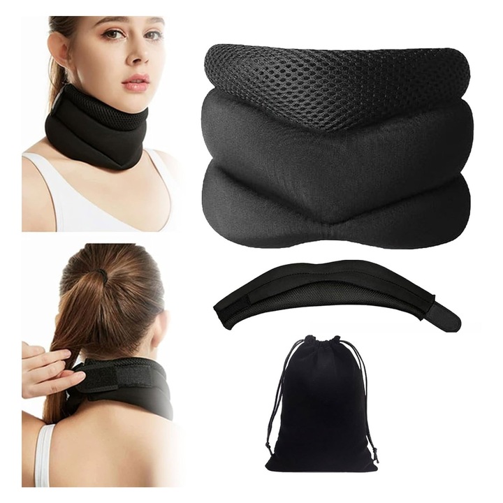 Orteza cervicala moale，Suport cervical, ajustabil, material elastic，Protectie pentru Coloana Cervicala, Usor de Ajustat, Spuma Respirabila pentru Umar si Gat