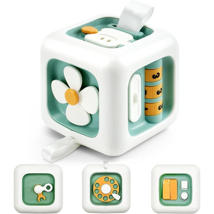 Cub interactiv Umetoop, 6 in 1, jucarie de activitate pentru bebelusi, multicolor, 12 luni+