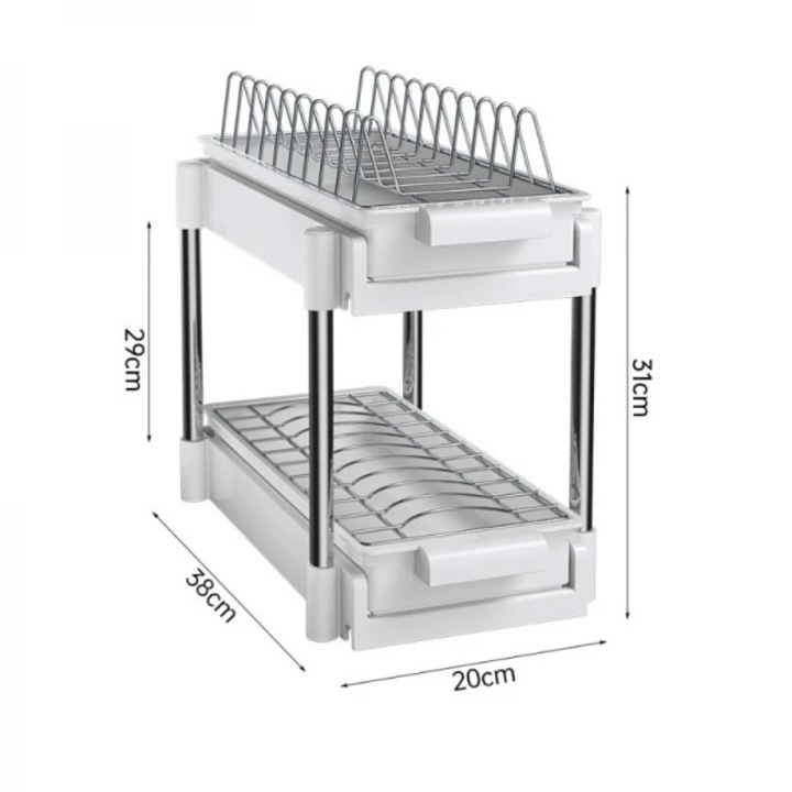 Scurgator vase, FOXMAG24, 2 nivele, sistem de glisare si scurgere a apei, dimensiuni 38 x 20 x 31 cm, metal/plastic, alb