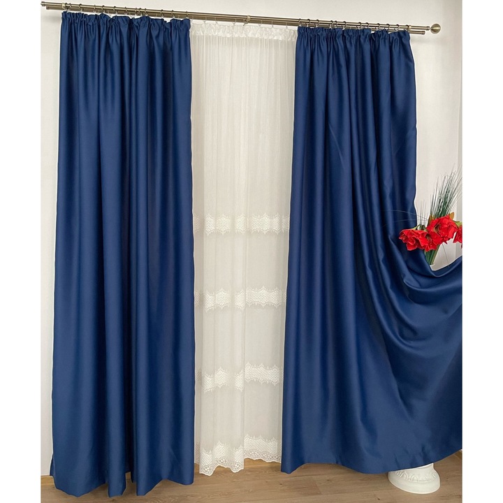 Set doua draperii blackout, culoare dark blue, colectia "Monocrom Signature" by Liz Line cu rejansa 2x140x245cm - DR114