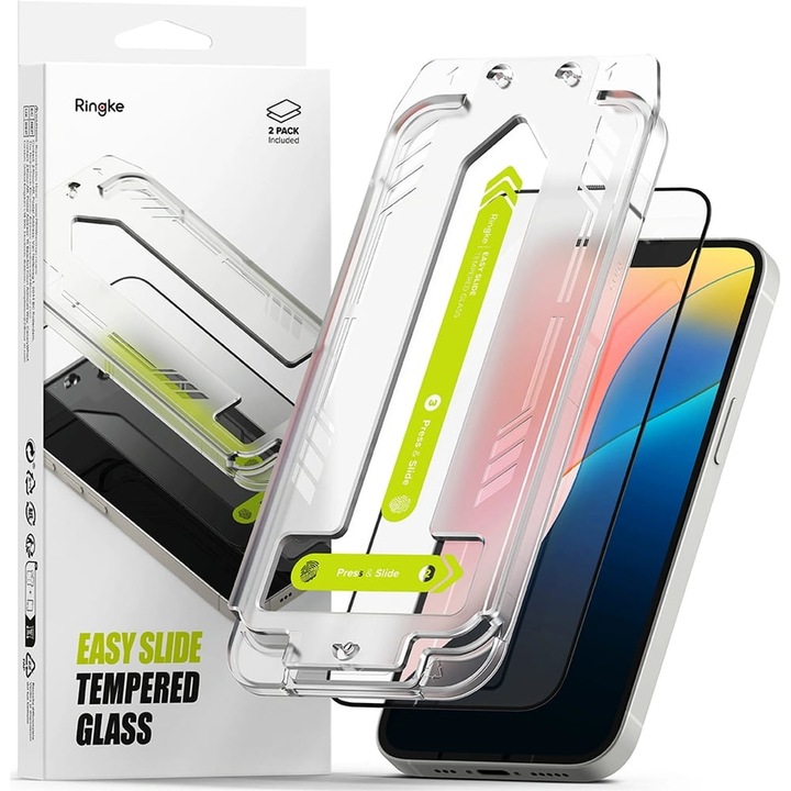 Készlet 2 üvegfólia Ringke Easy Slide 2-Pack kompatibilis iPhone 16e / 14 / 13/13 Pro, átlátszó