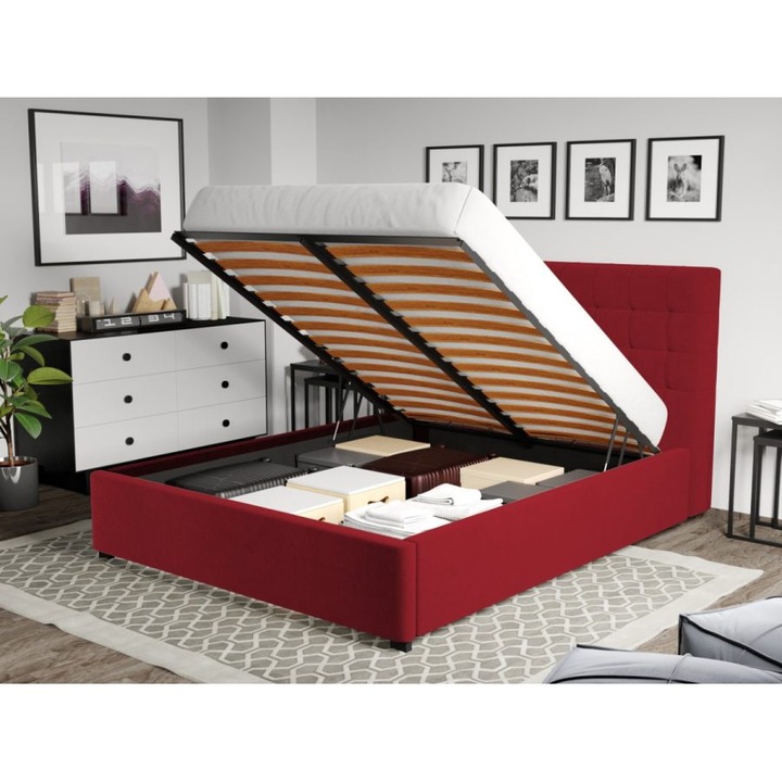 Pat Tapitat, pentru Saltea de 190, Rivo Rabatabil, 160x190, Visiniu/Riviera 61