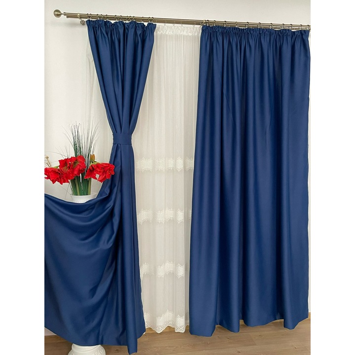 Set doua draperii blackout, culoare dark blue, colectia "Monocrom Signature" by Liz Line cu rejansa 2x200x245cm - DR12