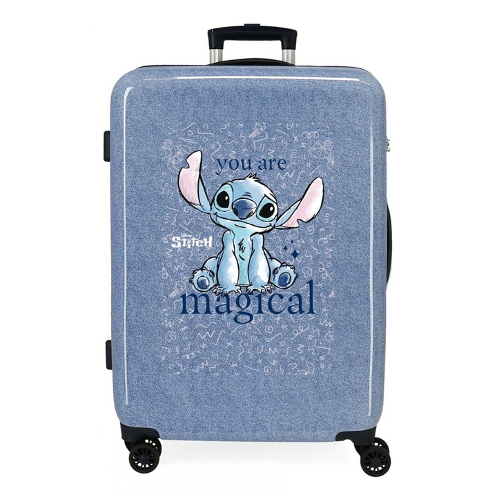 Troler copii, Disney Stitch You are magical, ABS, expandabil, valiza medie, TSA, albastru denim, 65x46x23 cm