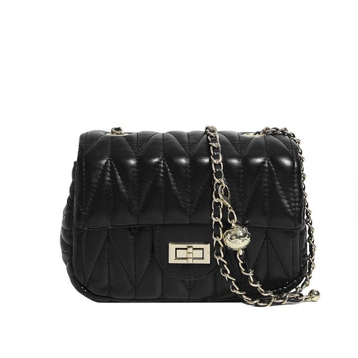 Fekete öko bőr crossbody táska steppelt részletekkel, kompakt méretek, 2025