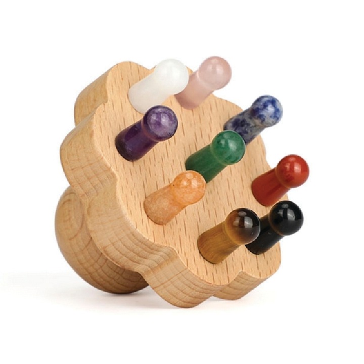 Dispozitiv masaj pentru cap si corp Kanu Nature, cu 9 pietre naturale, imbunatateste circulatia, relaxeaza musculatura, 6 x 6 cm