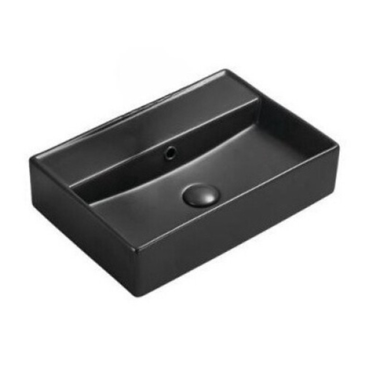 Lavoar Pe Blat, Romstal, Evolution, Patrat, Cu Orificiu Pentru Baterie, Fara Ventil, Ceramica, Negru Mat, 50X35X12Cm