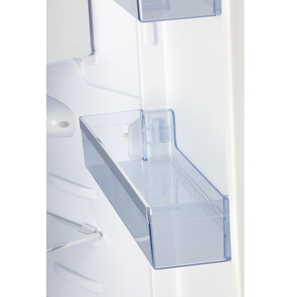 Frigider Retro DOMO, capacitate 218 litri, H 144.5 cm, congelator 24 litri, temperatura reglabila, 4 rafturi din sticla, 4 compartimente pe usa, compartiment fructe/legume, iluminare interioara, maner ergonomic, picioare ajustabile, verde pastel