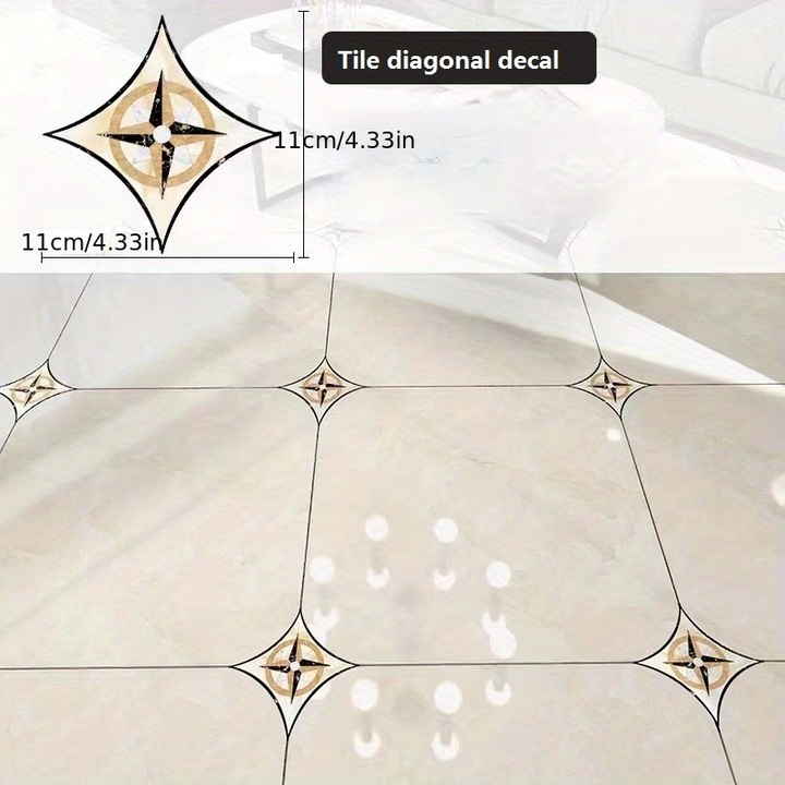 18 bucati de etichete pentru colturile placilor de gres, adezive pentru pardoseala, rezistente la apa si uzura, pentru decorati gapurile dintre placile de gres din salon, pe podea si pe perete. Model 12