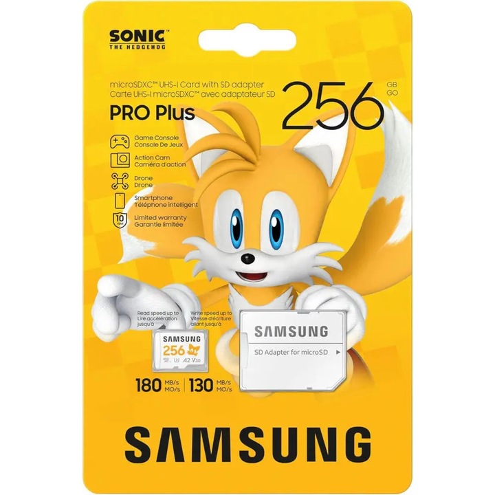 Card de memorie Samsung SONIC PRO PLUS, microSDXC, UHS-I, 256GB, Adaptor