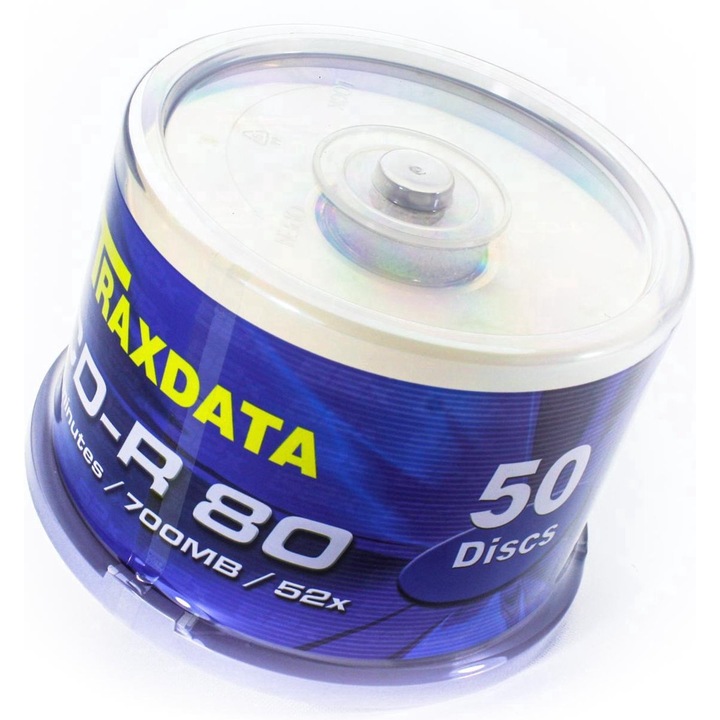 Set 50 CD-R Traxdata, 700MB, 52x, ambalat in cutie de plastic