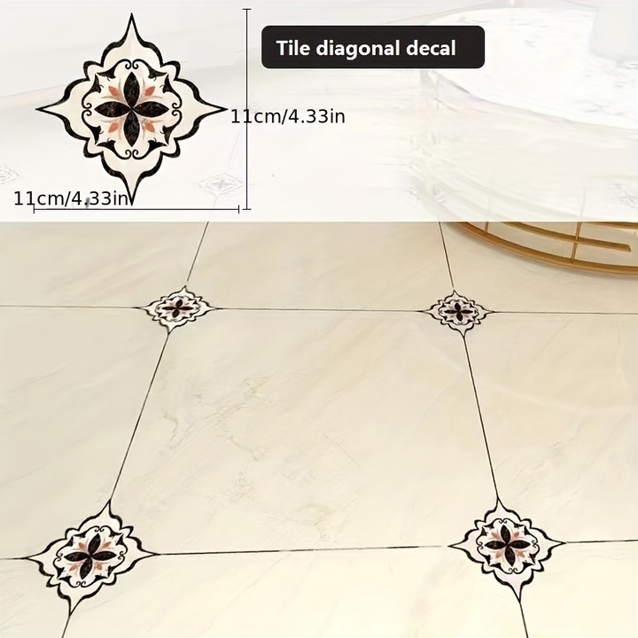 18 bucati de etichete pentru colturile placilor de gres, adezive pentru pardoseala, rezistente la apa si uzura, pentru decorati gapurile dintre placile de gres din salon, pe podea si pe perete. Model 1