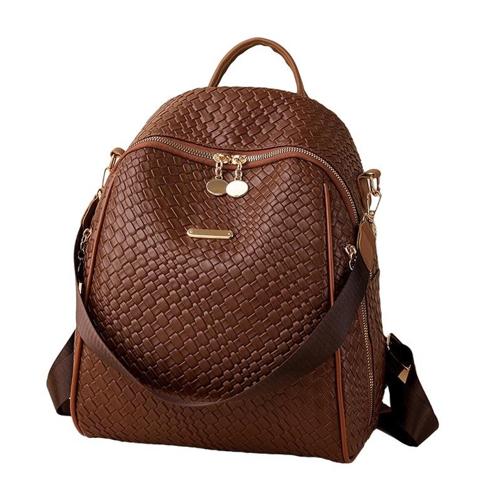 Ökobőr hátizsák, nagy kapacitású, minimalista dizájn, barna, 28x18x35cm