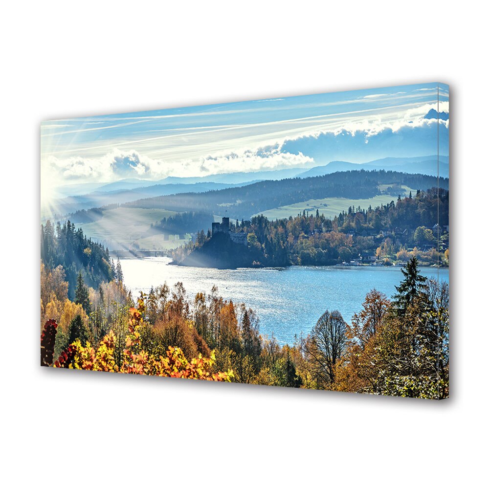 Tablou Canvas Peisaj de Toamna cu Castel pe malul lacului, 20 x 30 cm