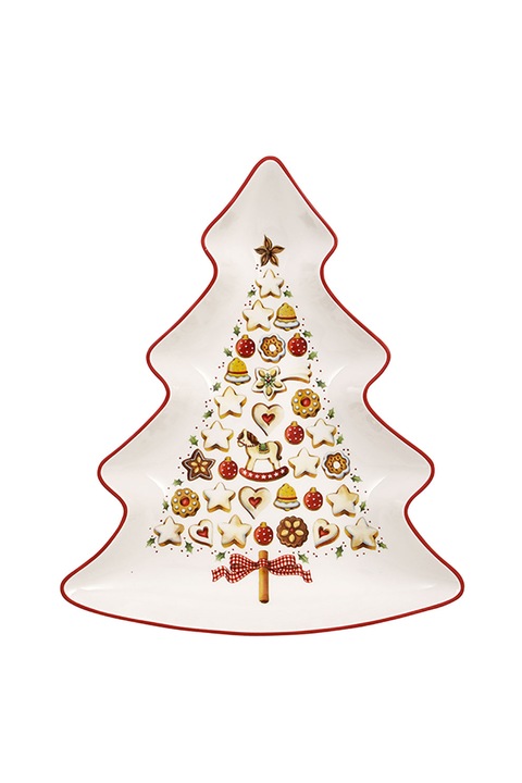 Villeroy&Boch, Porcelán Karácsonyi Témájú Szervírozó Tál, Fehér/Piros