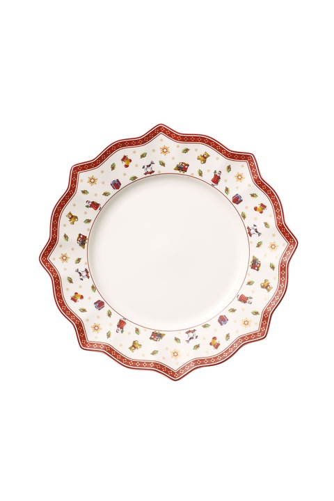Villeroy&Boch, Farfurie de portelan cu imprimeu tematic si margine valurita, Alb/Rosu