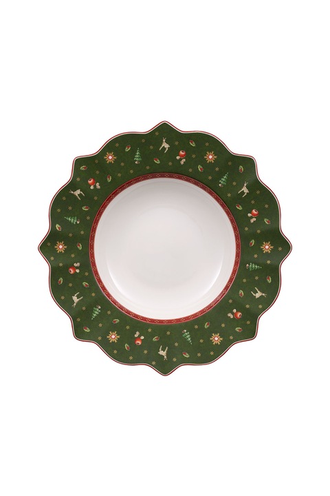 Villeroy&Boch, Farfurie adanca din portelan cu imprimeu tematic, Alb/Verde inchis