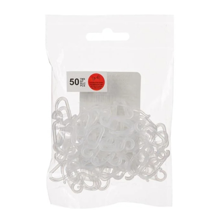Carlige pentru perdea, plastic, transparent, 50buc
