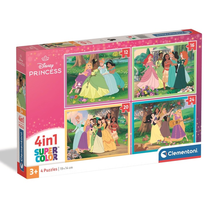 Puzzle 4 in 1, Clementoni, Disney Princess, 12-16-20-24 piese