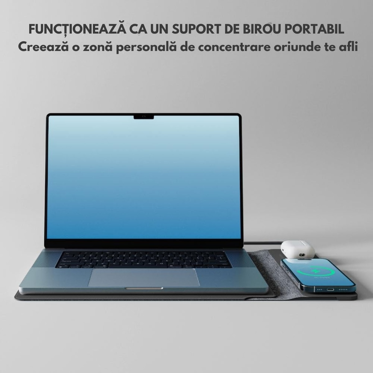 Husa Laptop cu Incarcare dubla Wireless 15W, Protectie 360, Impermeabila, Rezistenta la socuri, 15-16 inch, Suport Pliabil si Design Slim, Piele PU Premium, 4-in-1 cu Suport Mousepad, Compatibila Universal, MacBook Air, MacBook Pro, Tableta, Negru