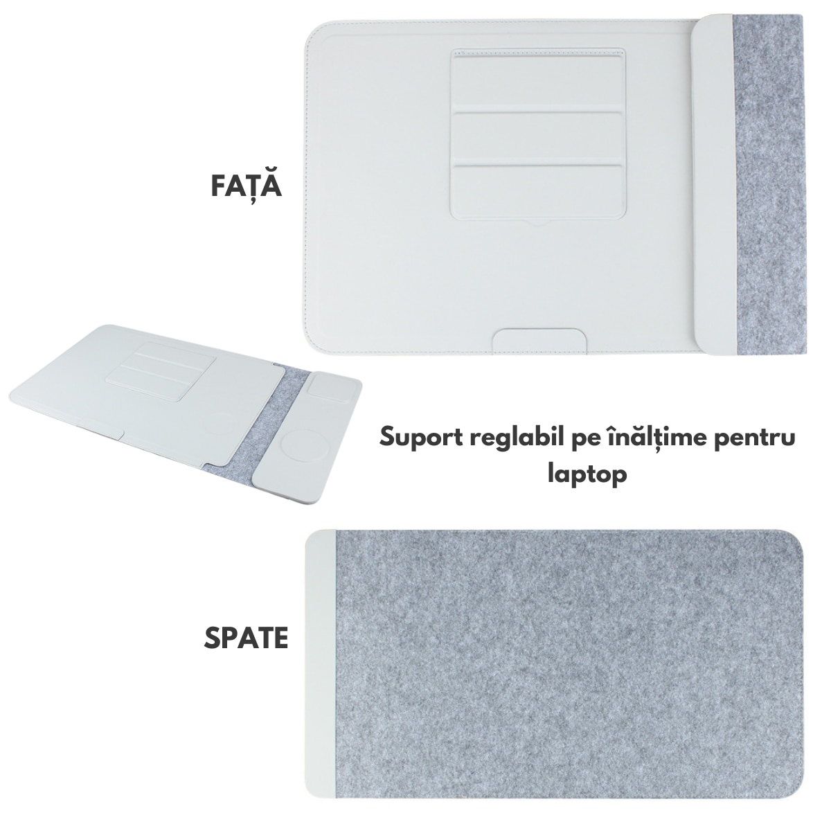 Husa Laptop cu Incarcare dubla Wireless 15W, Protectie 360, Impermeabila, Rezistenta la socuri, 13-14 inch, Suport Pliabil si Design Slim, Piele PU Premium, 4-in-1 cu Suport Mousepad, Compatibila Universal, MacBook Air, MacBook Pro, Tableta, Gri