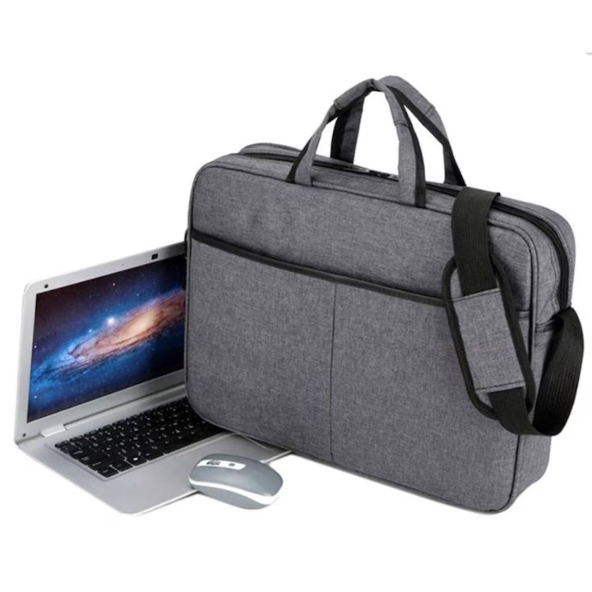 Geanta Universala VarioShop®, pentru Laptop 15.6 inch, Rezistenta la Apa, Curea Detasabila, Design Clasic si Elegant, Compatibila laptop Apple, Asus, Acer, Dell, Huawei, 41 x 32 cm, Gri