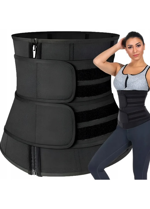 Корсет за отслабване Zola, регулируем, еластичен материал, закопчаване с цип и велкро, оформя талията и коремните мускули, черен, Черен
