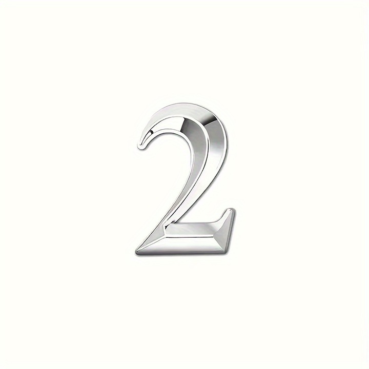 Numar 2 autoadeziv pentru casa, Efect 3D, Numere de usa, cutie postala, apartament, hotel, birou, camera, curte, cafenea culoare argintie