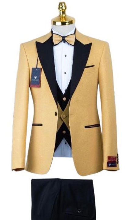 Официален костюм, Slim Fit, AR-5-1, Черен/Жълтозлатист