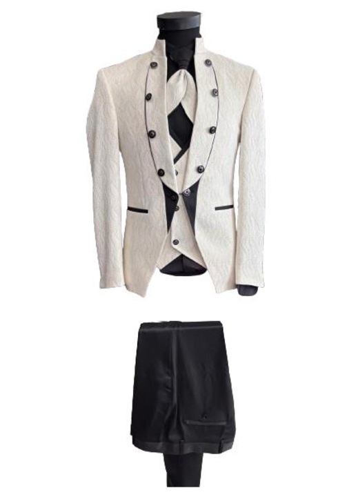 Costum de ceremonie cu guler tunica, Slim Fit, M10-12, Negru/Ivoire