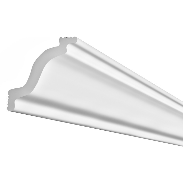 Cornisa decorativa lavabila din polistiren extrudat PNP DECOR, D70-70P, pentru tavan, 70x70x2000 mm, stil Neoclasic, alba