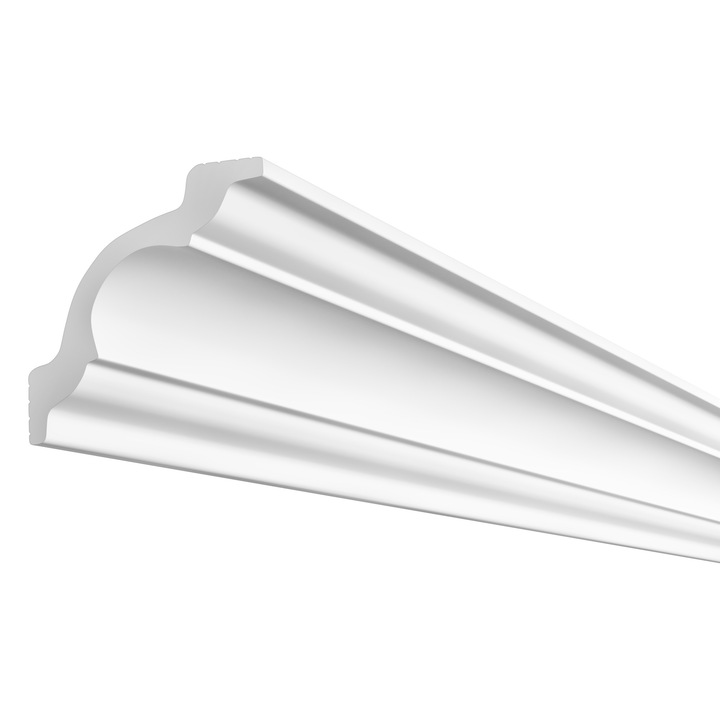 Cornisa decorativa lavabila din polistiren extrudat PNP DECOR, I60-60P, pentru tavan, 60x60x2000 mm, stil Clasic-Country, alba