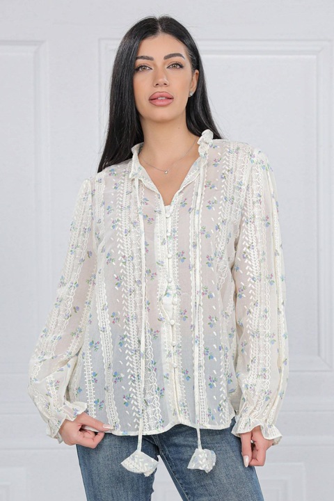 Elegáns blúz finom hímzéssel, krémszínű, Roh BR2858, Onesize