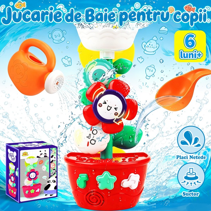 Jucarie de Baie pentru Copii, BYONDSELF®, cu Ventuza, Rata Galbena, cu Adapatoare si Lingura, Potrivita Copiilor cu Varsta Cuprinsa Intre 1-5 Ani