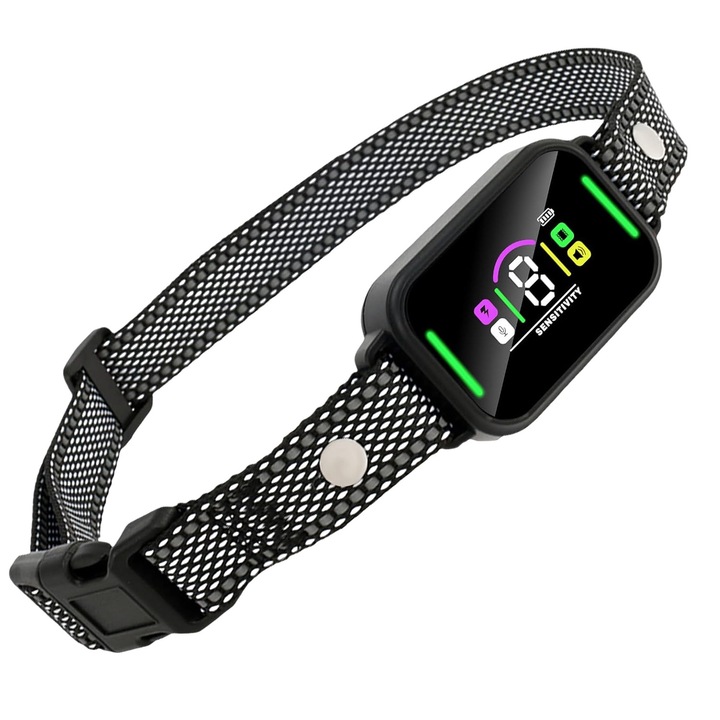 Автоматичен нашийник против лай за кучета, BYONDSELF®, 4 режима на работа, 8 нива, презареждаем, LED дисплей, водоустойчив, черен