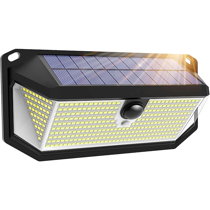 Соларна лампа, BYONDSELF, 388 LED, със сензор за движение и светлина, с 1800mAh батерия, 4000 LM, 3 режима на работа, IP65 водоустойчив, черен