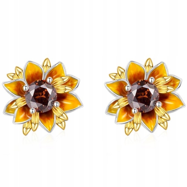 Дамски обеци от сребро 925, позлатени, с флорален мотив, тип „вилица“, елегантни