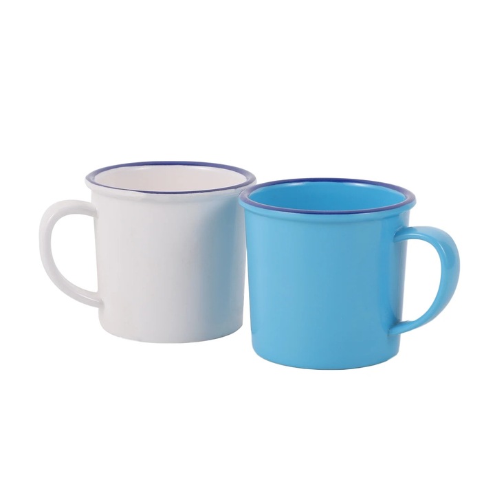 Set 2 cani melamina, argintii, 8.50x6.50x6.00cm, pentru apa, cafea, sucuri