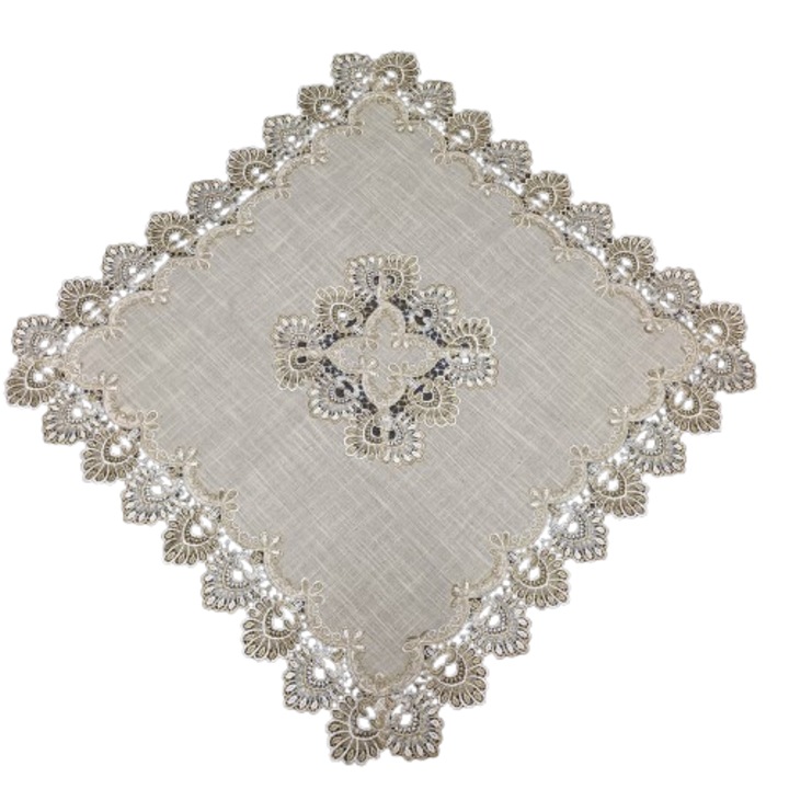 Fata de masa dantelata, culoare bej natural, 85x85 cm