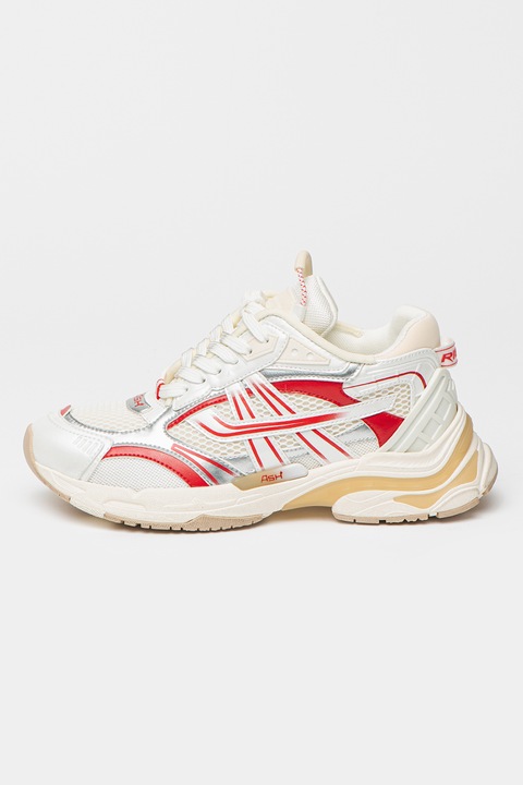ASH, Race sneaker műbőr betétekkel, Fehér/Élénkpiros/Ezüstszín