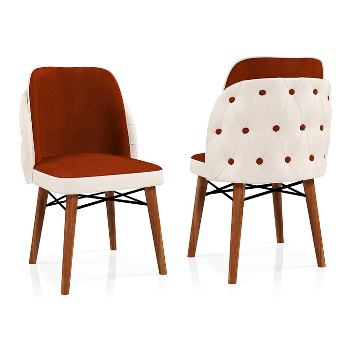 Scaun Babyface Prestige Caramida-Crem, un bucat, pentru living si bucatarie, tapitate cu material textile catifea, lemn, picioare maro, 97 cm x 45 cm x 45 cm - Desire Furniture