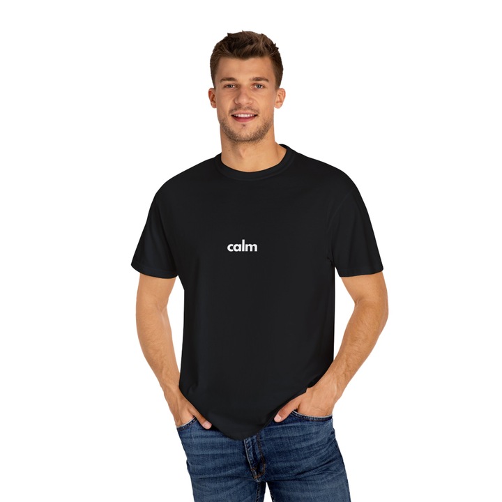 Tricou personalizat pentru barbati Vexor, bumbac, negru, cu mesaj Calm, L