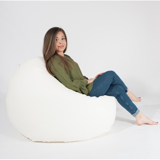 Fotoliu (Mediu) Relaxo XL - Alb (piele eco) umplut cu perle polistiren (beanbag marca Pufrelax) Fabricat in Romania