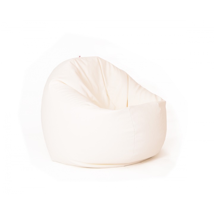 Pufrelax Relaxo XL Babzsákfotel (közepes), fehér (Prémium PU sorozat), polisztirol gyöngyökkel töltve, Romániában készült