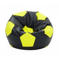 Fotoliu pentru copii (3-10 ani) Minge Telstar Junior - Black & Lime (piele eco) umplut cu perle polistiren (fotoliu minge marca Pufrelax) Fabricat in Romania