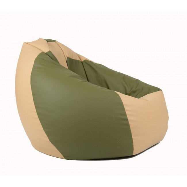 Fotoliu Pufrelax tip Sac Nirvana Gigant poliuretan, Beige & Green, umplut cu perle polistiren