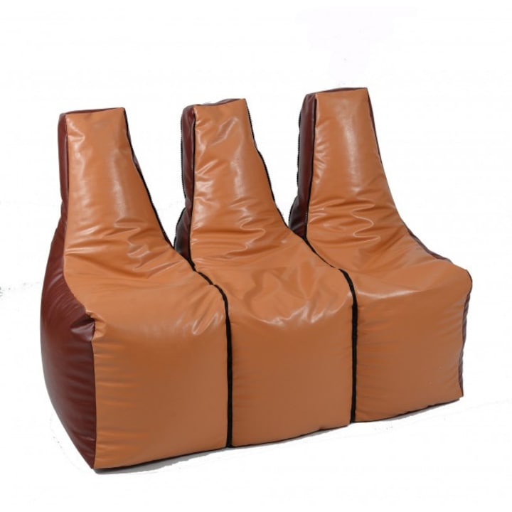 Pufrelax (nagy) S3 babzsák kanapé, karamell & csokoládé (öko bőr) polisztirol gyöngyökkel töltve, Romániában készült