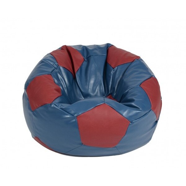 Fotoliu pentru copii (3-10 ani) Minge Telstar Junior - Blue & Red (piele eco) umplut cu perle polistiren (fotoliu minge marca Pufrelax) Fabricat in Romania